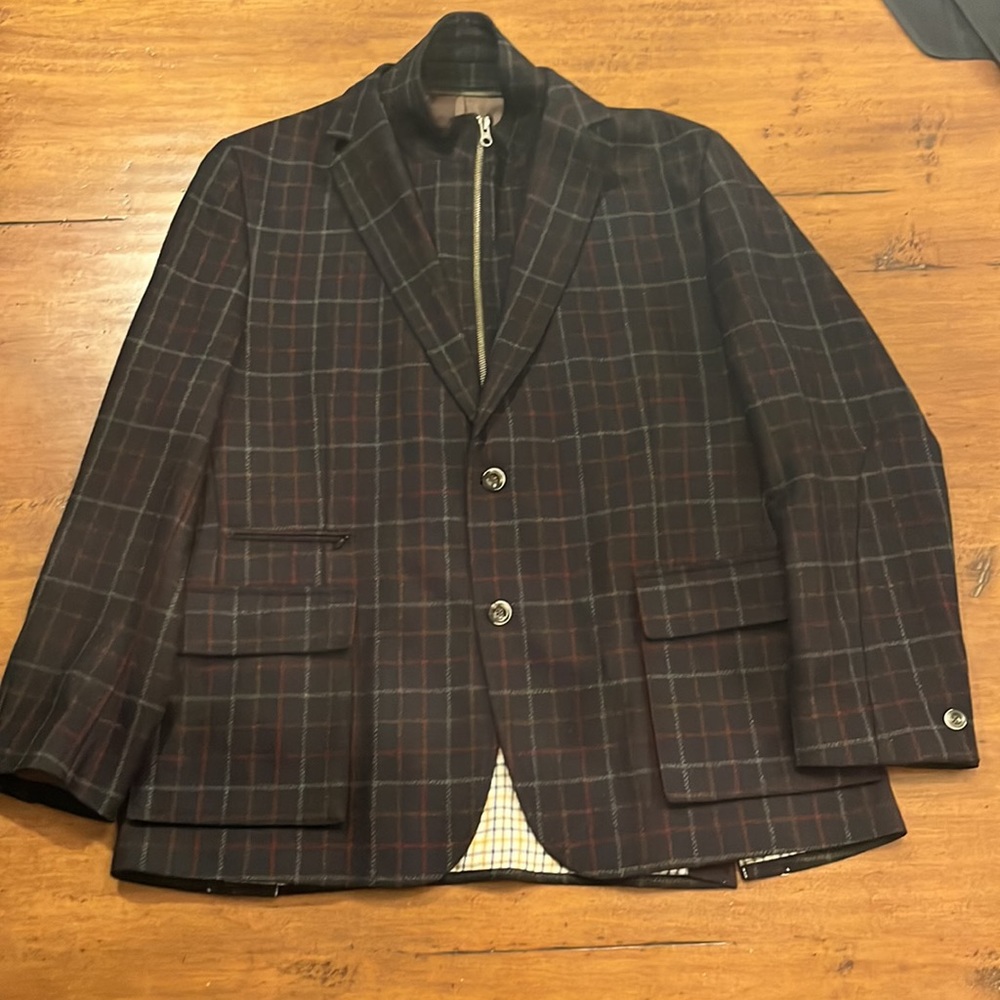Kroon Base Dark Brown/Black Box Plaid Size 44R with Detachable Dickey